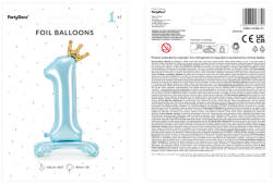  Álló fólia lufi '' 1'' számú, 84 cm, égszínkék (FB126M-1-011)
