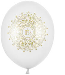  Léggömbök 30 cm, IHS, metál tiszta fehér (1 db / 50 db) (SB14M-110-008)