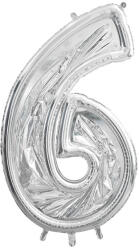  6-os számkeret latex léggömbökhöz, 126 cm, ezüst (FBL1M-6-018)