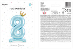  Álló fólia lufi ''8'' számú, 84 cm, égszínkék (FB126M-8-011)