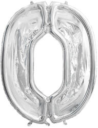  0-s számkeret latex léggömbökhöz, 126 cm, ezüst (FBL1M-0-018)