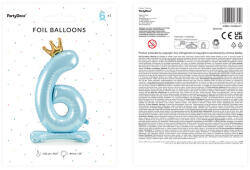  Álló fólia lufi '' 6'' számú, 84 cm, égszínkék (FB126M-6-011)