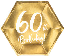  60. születésnapi tányérok, arany, 20 cm (1 pkt / 6 db. ) (TPP73-60-019M)