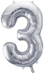  3'' számú fóliás léggömb, 72cm, ezüst (FB230M-3-018)