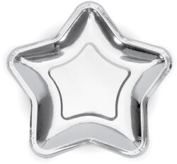  Papírtányérok csillag, ezüst, 23cm (1 db / 6 db. ) (TPP34-018ME)