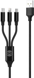 Forever USB-A - Type-C/Lightning/micro USB kábel 2A 1.2m - fekete