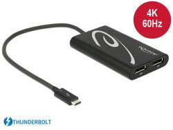Delock Adapter Thunderbolt 3 Csatlakozódugóval - 2 x Displayport Csatlakozóhüvellyel 4K 60 Hz