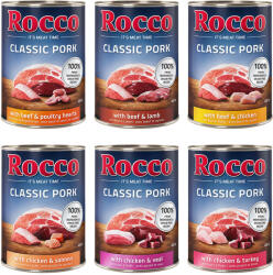 Rocco 6x400g Rocco Classic Pork nedves kutyatáp Mix: marha/bárány, csirke/pulyka, csirke/borjú, marha/szárnyasszív, csirke/lazac, marha/csirke