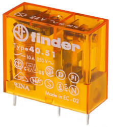 Finder miniatűr print/dugaszolható relé 1CO(váltó) 10A 230V AC, 5mm lábkiosztás 40.51. 8.230 (40.51.8.230.0000)