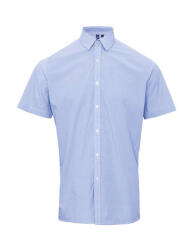 Premier Férfi ing Premier PR221 Men'S Short Sleeve Gingham Cotton Microcheck Shirt -L, Light Blue/White