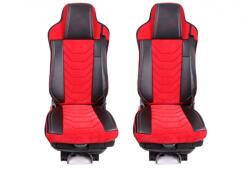  SCANIA R G P 2005-2016-os modelljével kompatibilis teherautó üléshuzat-készlet, integrált fejtámlák, bársonyborítású öko bőr, fekete és piros
