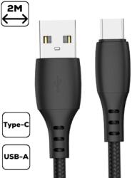 Cellect Szövet borítású Type-C adatkábel 2m, Fekete (MDCU-TEXT-TYPEC2-BK-805506918)