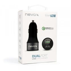Nevox CC-1679 Autós USB Type-A + Type-C töltő 63W Fekete (CC-1679)