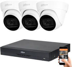 DAHUA 3 dome kamerás 8MP 4K kamera rendszer szett 30 méter éjjellátással (HAC-DOME-30M-8MP-3)