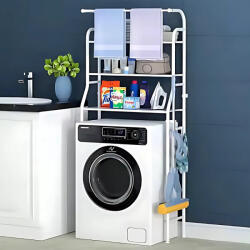  3 Szintes, Állítható, Mosógép Fölé Helyezhető Tároló Polc, fehér (TW-108)