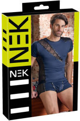 NEK - fekete fűzős-necc betétes férfi felső (kék) - szexshop