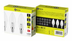 GTV LED fényforrás G-TECH, E14, C37, Gyertya 5W, 400lm, 54mA, 220-240V/AC, 4000K, 3db/ csomag (GTV-GT-C37NW5W-3) (GTV-GT-C37NW5W-3)