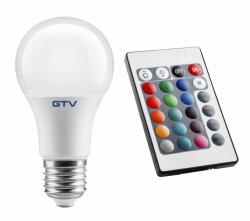 GTV LED fényforrás, E27, 3000K, RGBW, 9W, 830lm, 78mA, 200°, 230V/AC, távirányítóval szabályozható (GTV-LD-PC2A60RGBW-9W) (GTV-LD-PC2A60RGBW-9W)