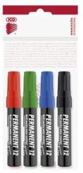 ICO Alkoholos marker készlet, 1-4 mm, vágott, ICO "Permanent 12", 4 különböző szín (TICP12V4) - tintasziget