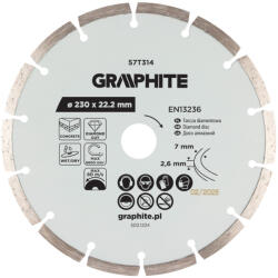 GRAPHITE Gyémánt vágókorong 230x22.2mm, szegmenses, száraz és vizes (57T314) - storeplace