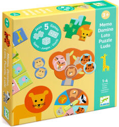 DJECO Társasjáték - 5 az 1-ben, Vadállatok - Wild animals, 5 GAMES (DJ08276)