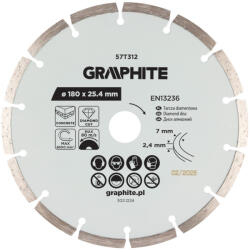 GRAPHITE Gyémánt vágókorong 180x25, 4mm, szegmenses, száraz (57T312) - storeplace