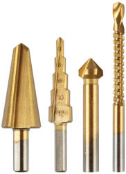 GRAPHITE Speciális fúrókészlet, maró, süllyesztő, lépcsős, kúpos, HSS-Titán, 4db (54T301) - storeplace