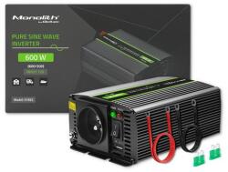 Qoltec Tiszta Szinuszos Inverter Monolith| 300W | 600W | 12V-ról 230V-ra (51932)