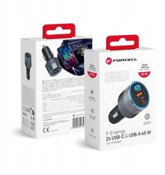 Forcell F-ENERGY Alu autós töltő 2 x Type C + USB A PD QC4.0 SFC2.0 4, 5A 65W szürke (288704)