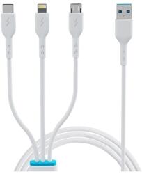 Tokgalaxis BWOO X173 - 3in1 kábel - (USB - Lightning / Type-C / MicroUSB) fehér kábel 3A, 1 m (TG-TF6933654802970)
