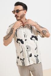 SELECTED Selected Homme, Mintás ing hajtókás gallérral, Csontszín, Fekete, L (16091066-BRIGHT-WHITE-AOP-L)
