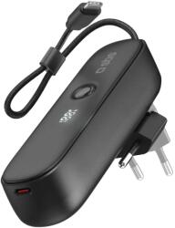 SBS Hybrid PD 20W 5000mAh Power Bank beépített kábellel és összecsukható dugóval - Fekete