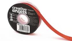  Szatén szalag, 15 mm x 22 m, piros fehér pöttyökkel (ISKE237)