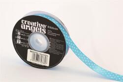  Szatén szalag, 15 mm x 22 m, világos kék fehér pötyökkel (ISKE233)