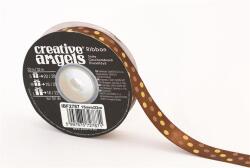  Szatén szalag, 15 mm x 22 m, bronz vegyes pöttyökkel (ISKE235)