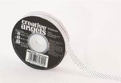  Szatén szalag, 15 mm x 22 m, fehér fekete pöttyökkel (ISKE239)