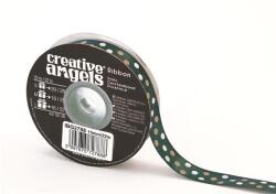  Szatén szalag, 15 mm x 22 m, sötétzöld vegyes pötyökkel (ISKE236)