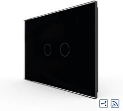 LIVOLO Intrerupator Dublu Cap Scara / Cruce Wireless cu Touch LIVOLO din Sticla - Standard Italian Negru (VL-FC2SR-2G-3B)