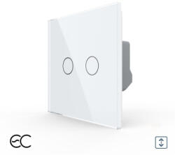 LIVOLO Intrerupator Dublu Draperie cu Touch LIVOLO din Sticla - Protocol ZigBee EC Alb (VL-FC2NWZ2-2G-2W)