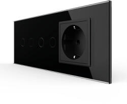 LIVOLO Intrerupator Dublu + Dublu + Priza LIVOLO cu Rama Din Sticla Standard Italian 6M Negru (VL-FC2/2/FCTC-6B)