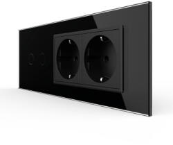 LIVOLO Intrerupator Dublu + 2 Prize LIVOLO cu Rama Din Sticla Standard Italian 6M Negru (VL-FC2/2FCTC-6B)