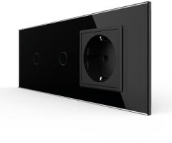 LIVOLO Intrerupator Simplu + Simplu + Priza LIVOLO cu Rama Din Sticla Standard Italian 6M Negru (VL-FC1/1/FCTC-6B)