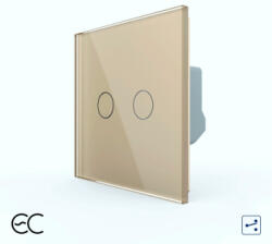 LIVOLO Intrerupator Dublu Cap Scara / Cruce cu Touch LIVOLO din Sticla u2013 Protocol ZigBee EC Auriu (VL-FC2SZ2-2G-2A)