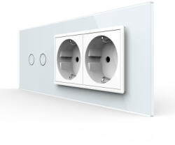 LIVOLO Intrerupator Dublu + 2 Prize LIVOLO cu Rama Din Sticla Standard Italian 6M Alb (VL-FC2/2FCTC-6W)