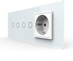 LIVOLO Intrerupator Dublu + Dublu + Priza LIVOLO cu Rama Din Sticla Standard Italian 6M Alb (VL-FC2/2/FCTC-6W)