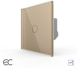 LIVOLO Intrerupator Simplu Cap Scara / Cruce cu Touch LIVOLO din Sticla - Protocol ZigBee EC Auriu (VL-FC1SZ2-2G-2A)