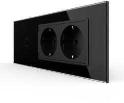 LIVOLO Intrerupator Simplu + 2 Prize LIVOLO cu Rama Din Sticla Standard Italian 6M Negru (VL-FC1/2FCTC-6B)