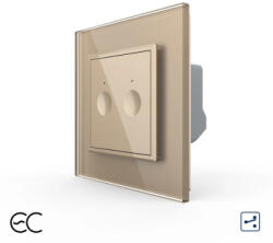 LIVOLO Intrerupator Dublu Cap Scara / Cruce cu Touch LIVOLO cu Rama din Sticla u2013 Protocol Zigbee EC Auriu (VL-FC2SZ2-2A-13)