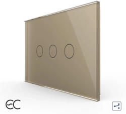 LIVOLO Intrerupator Triplu Cap Scara / Cruce cu Touch LIVOLO din Sticla Standard Italian u2013 protocol ZigBee EC Auriu (VL-FC3SZ2-3G-13)