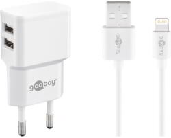 Goobay Hálózati Töltő 2XUSB Töltő - 5V / 2, 4A + Lightning Kábel - 1 Méter, Fehér
